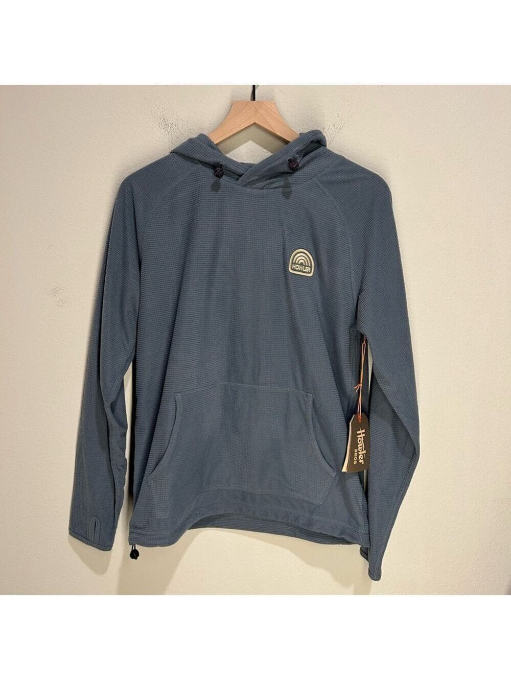 Howler Brothers Hoodie – Men’s Small Blue Palo Duro Grid Fleece Waffle Knit NWT